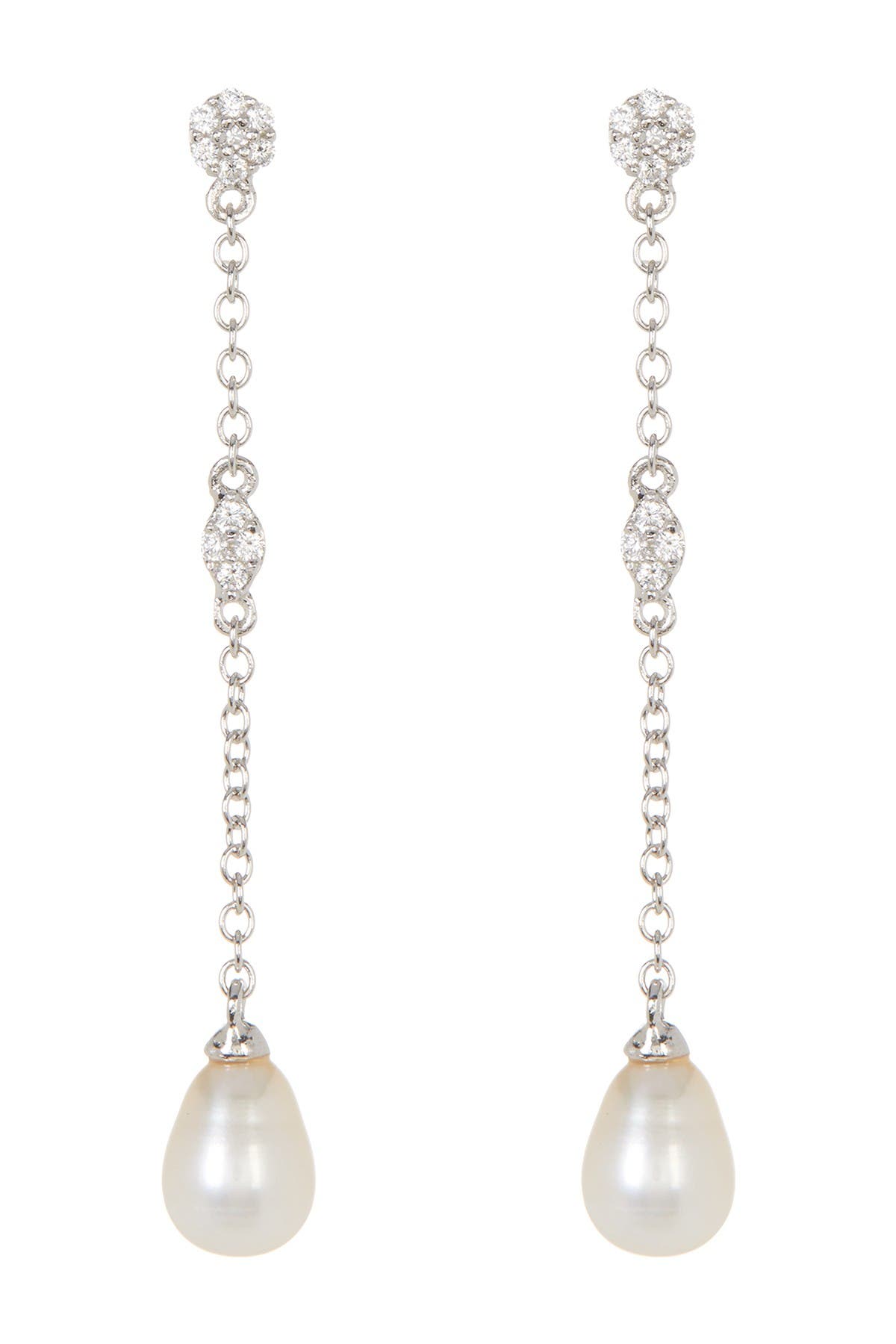Adornia White Rhodium Plated Swarovski Crystal Accented & 7mm Freshwater Pearl Drop Earrings