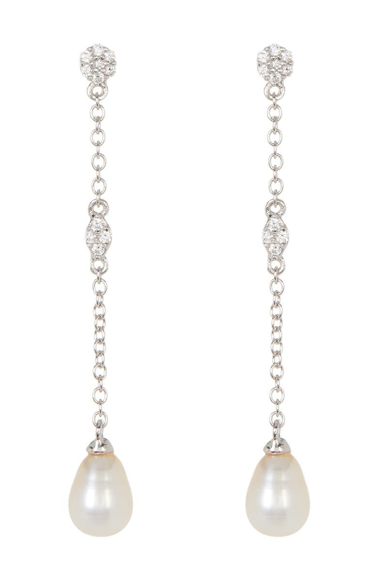 Adornia White Rhodium Plated Swarovski Crystal Accented & 7mm Freshwater Pearl Drop Earrings, Main, color, White/ Silver