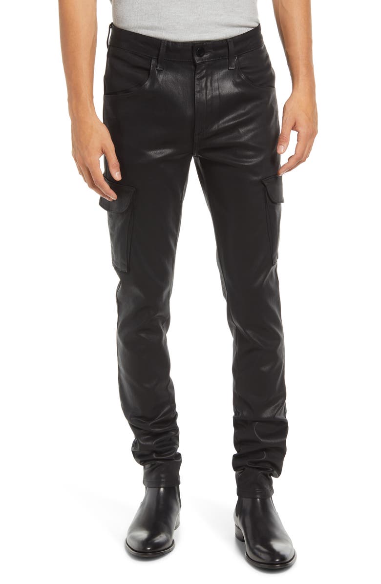 Monfrère Preston Skinny Coated Denim Cargo Pants, Main, color, Coated Noir