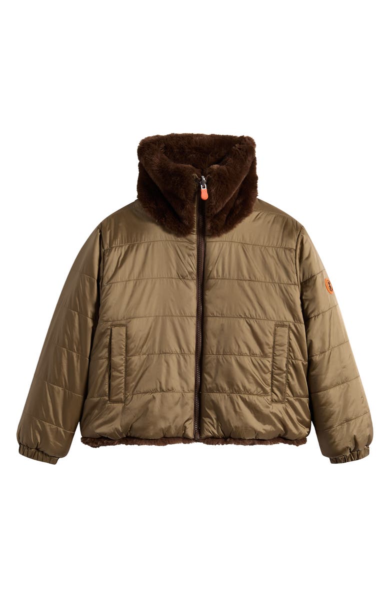 Save The Duck Kids' Ceri Reversible Faux Fur Puffer Jacket, Alternate, color, Teddy Brown