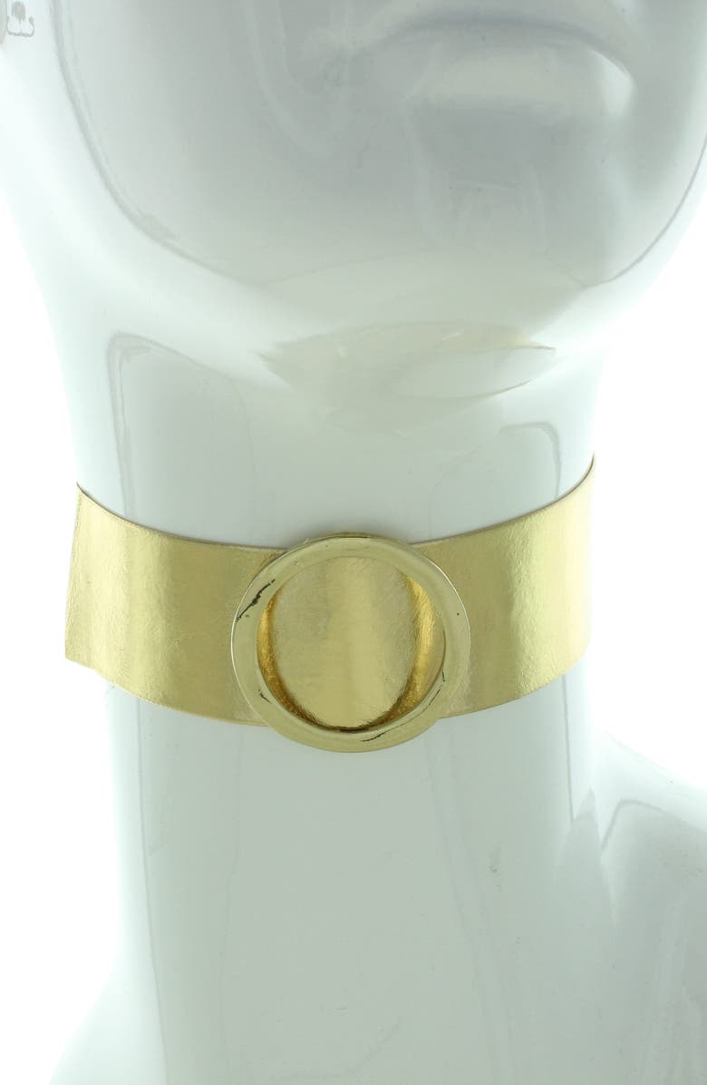 OLIVIA WELLES 14K Gold Plated Faux Leather Choker Necklace, Alternate, color, Gold
