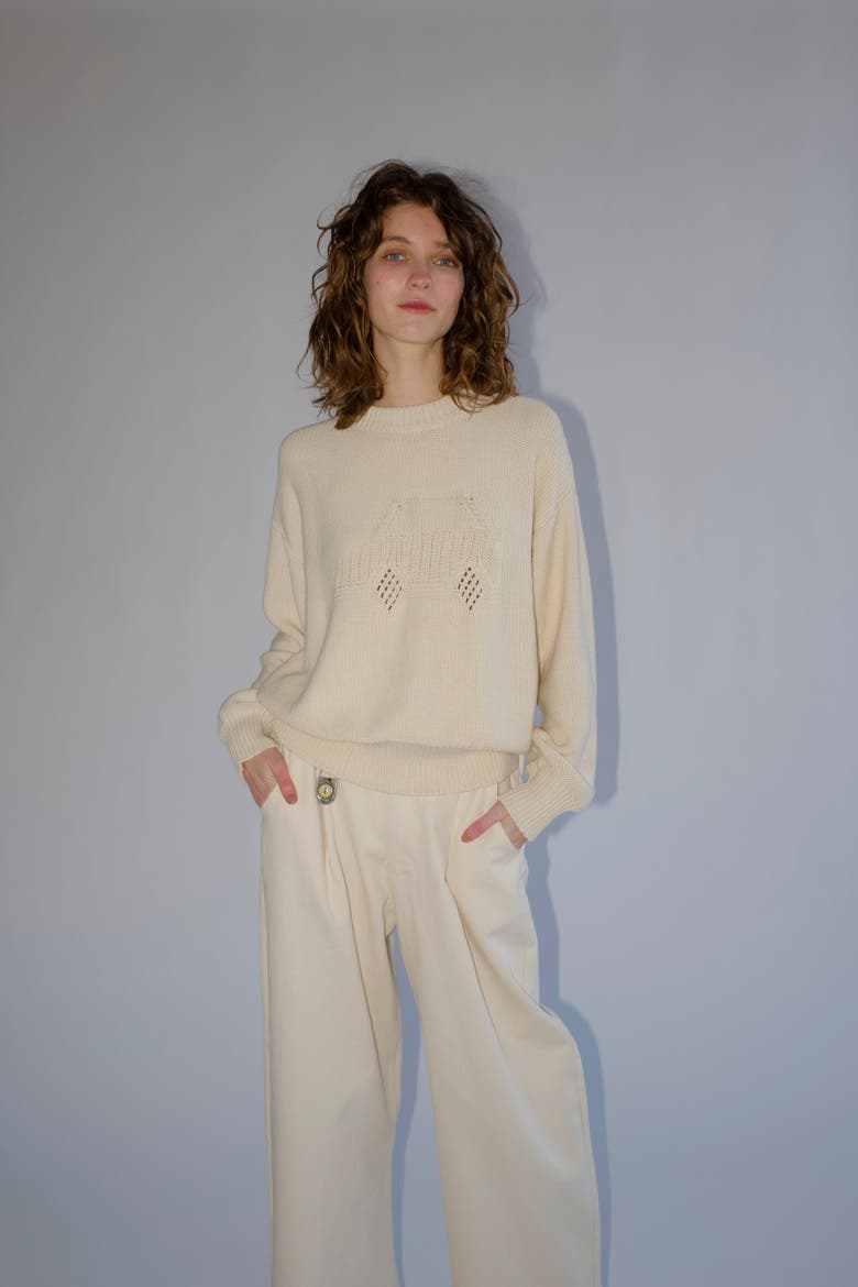 Oversized Pima Cotton Sweater, Alternate, color, Bone