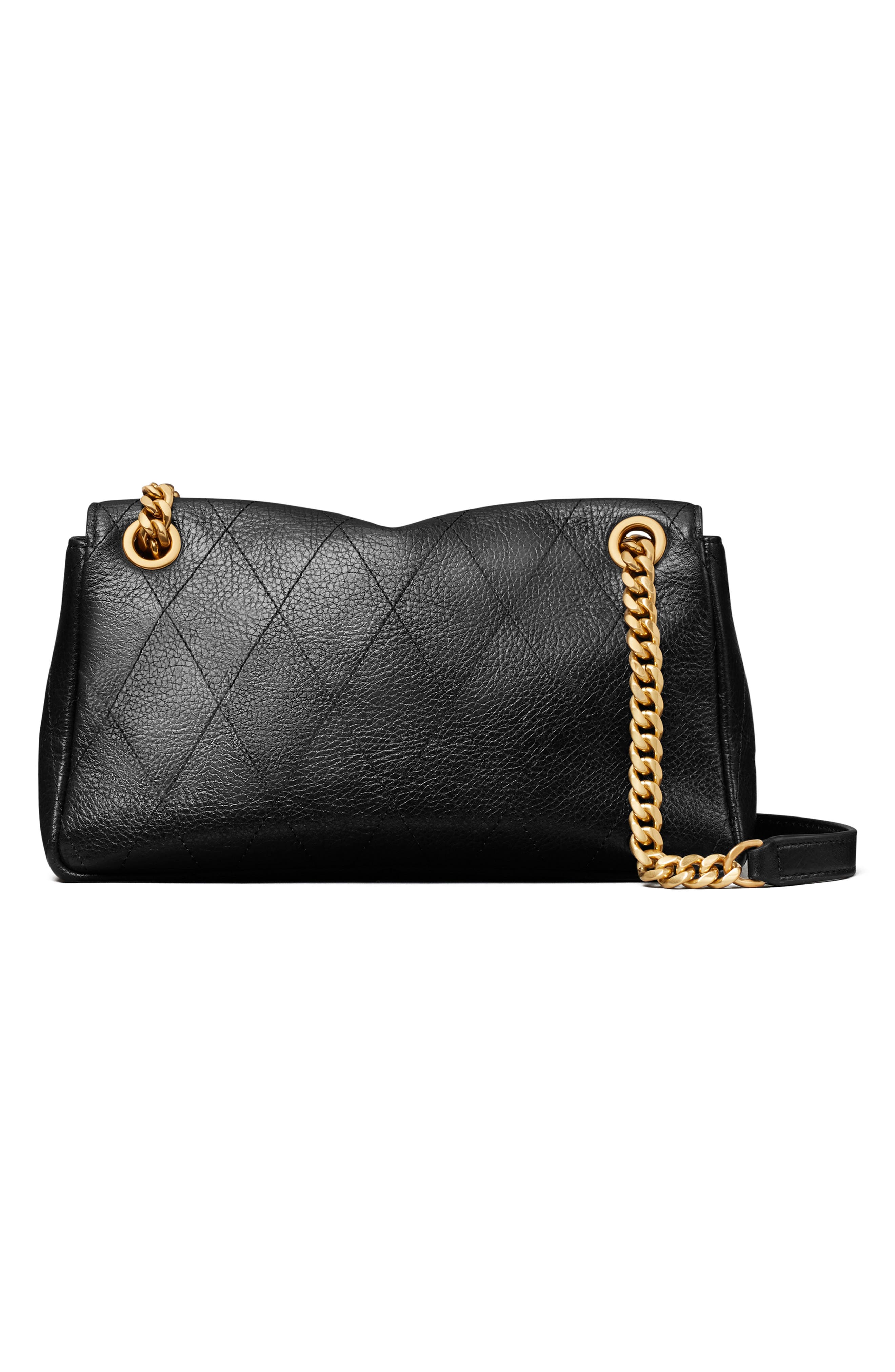 Tory Burch Small Charlie Leather Shoulder Bag, Alternate, color, Black