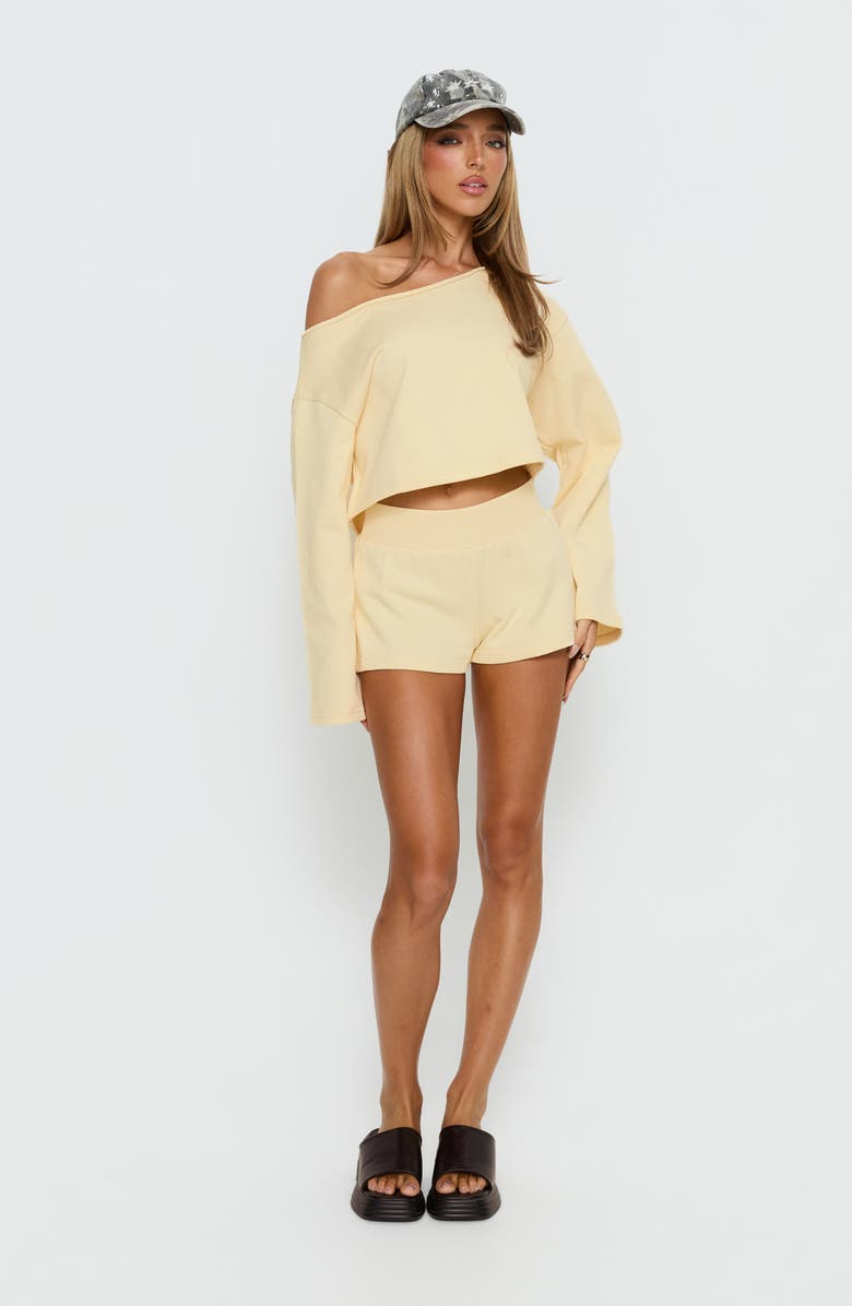 Princess Polly Retreat Raw Edge One-Shoulder Sweatshirt, Alternate, color, Buttercream