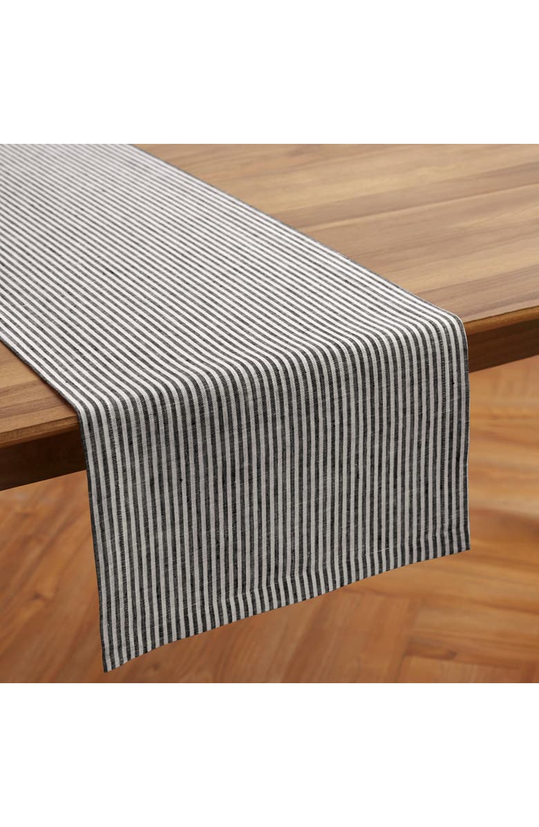 Solino Home Linen Table Runner - Narrow Stripe, Alternate, color, Black And White
