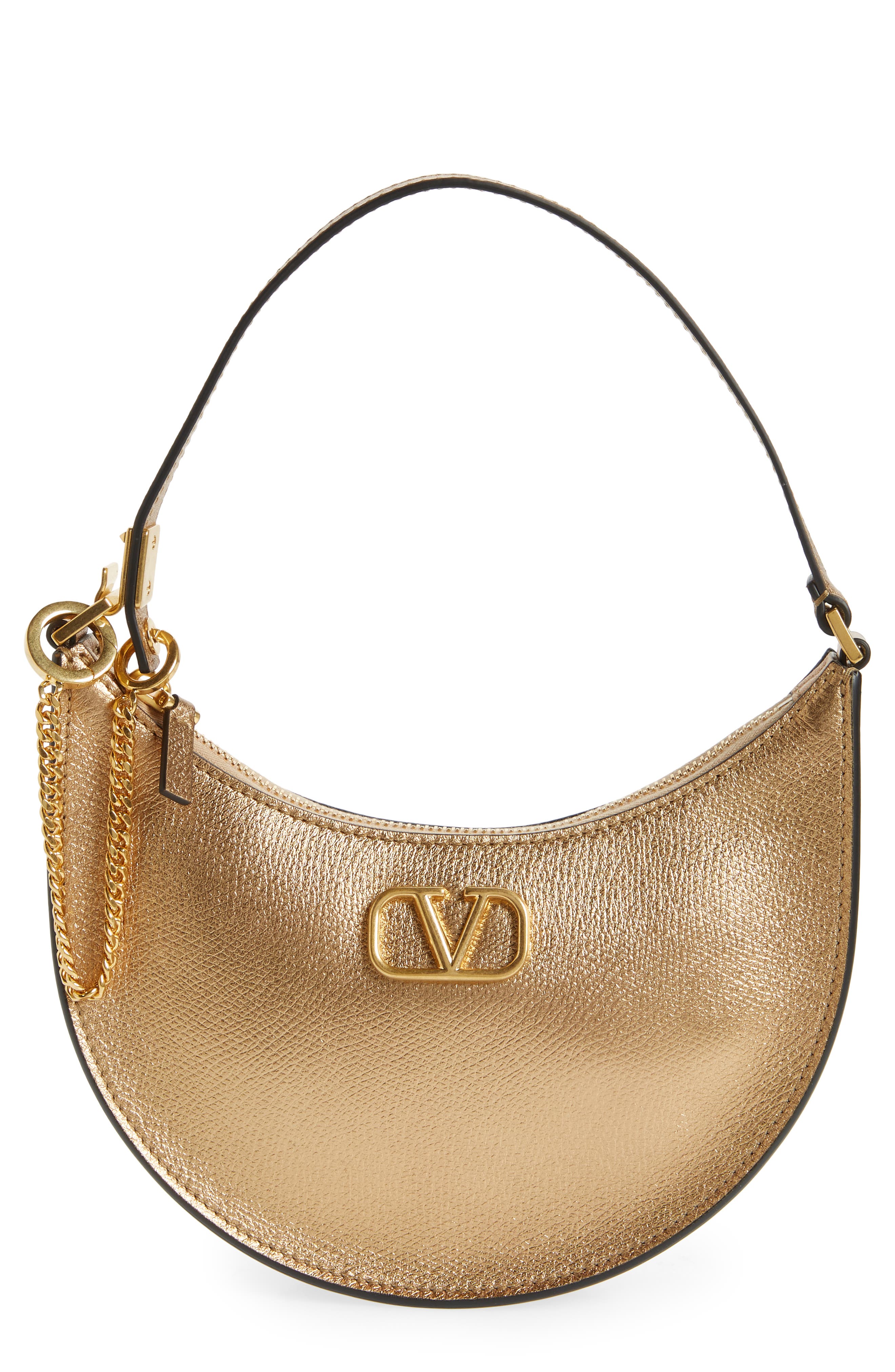 Valentino Garavani Mini VLOGO Metallic Leather Hobo, Main, color, 