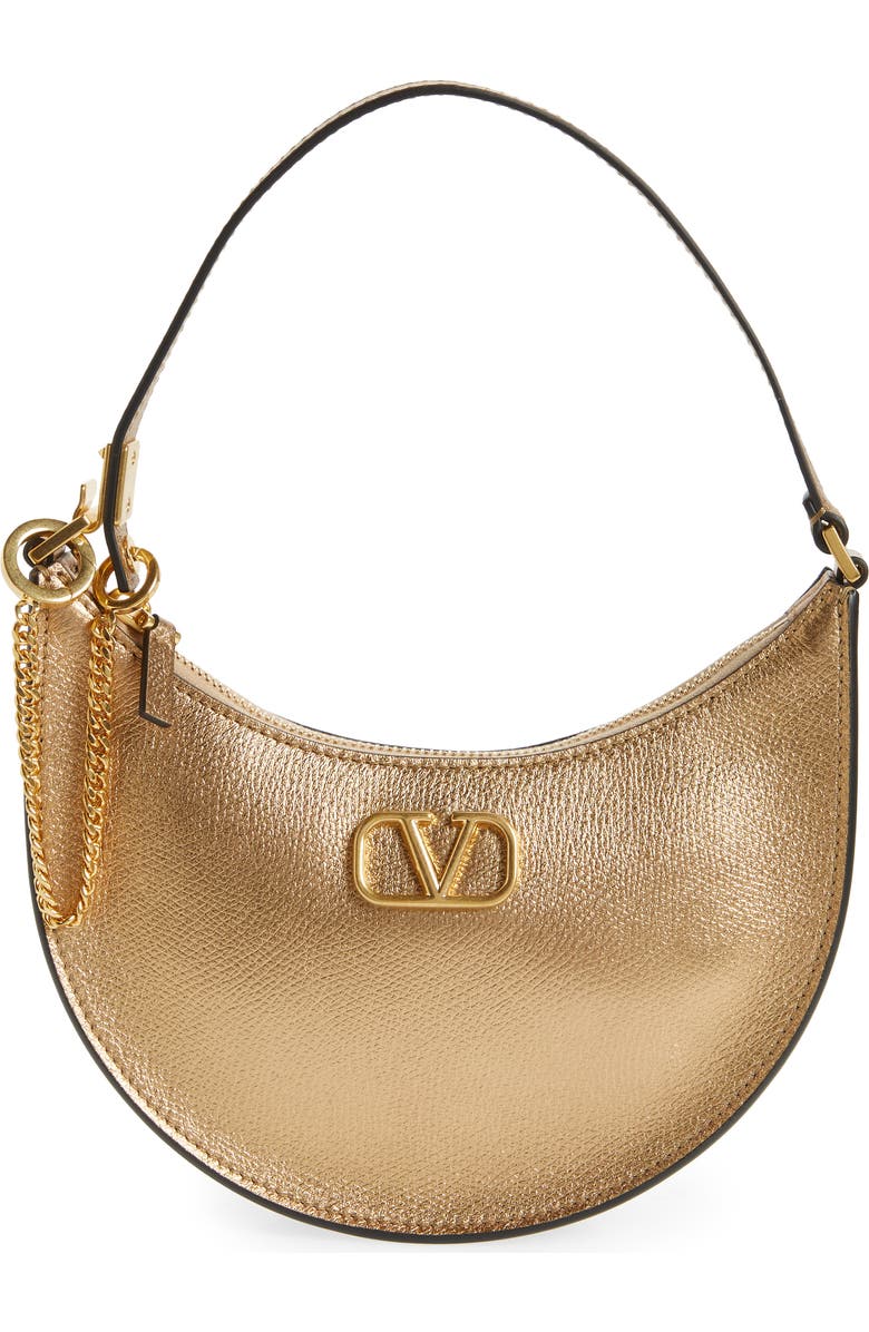 Valentino Garavani Mini VLOGO Metallic Leather Hobo, Main, color,