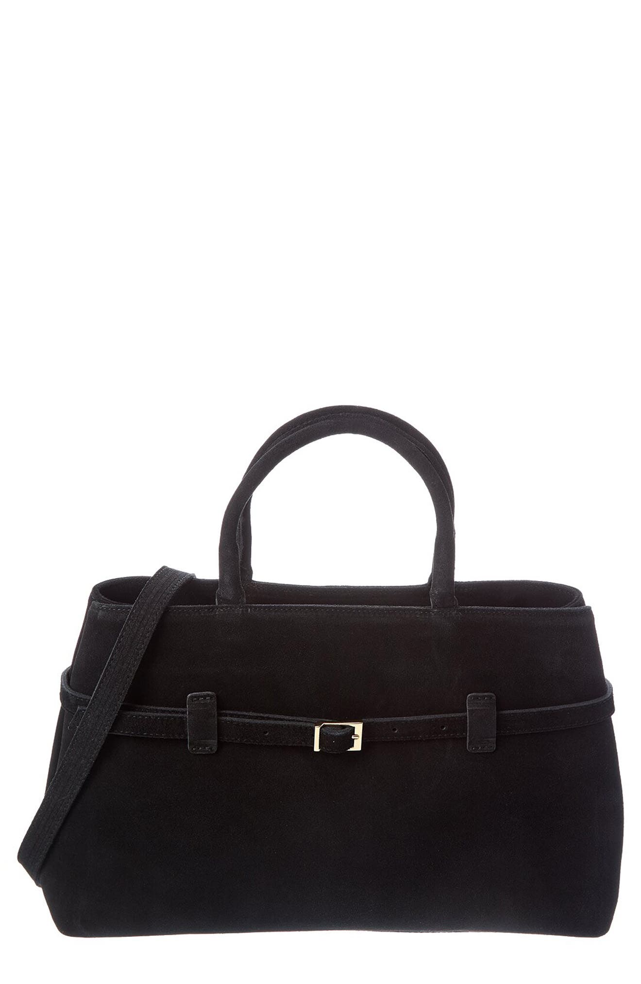 Persaman New York Elspeth 92 Suede Shoulder Bag, Main, color, Black