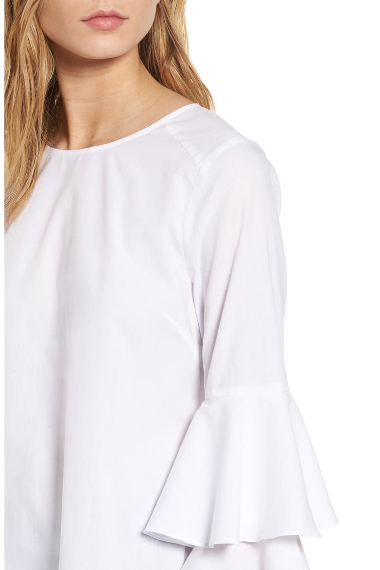 Bell Sleeve Poplin Top, Alternate, color, WHITE