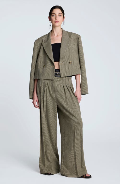Kenneth Cole Houndstooth Check Pleated Wide Leg Pants In Green