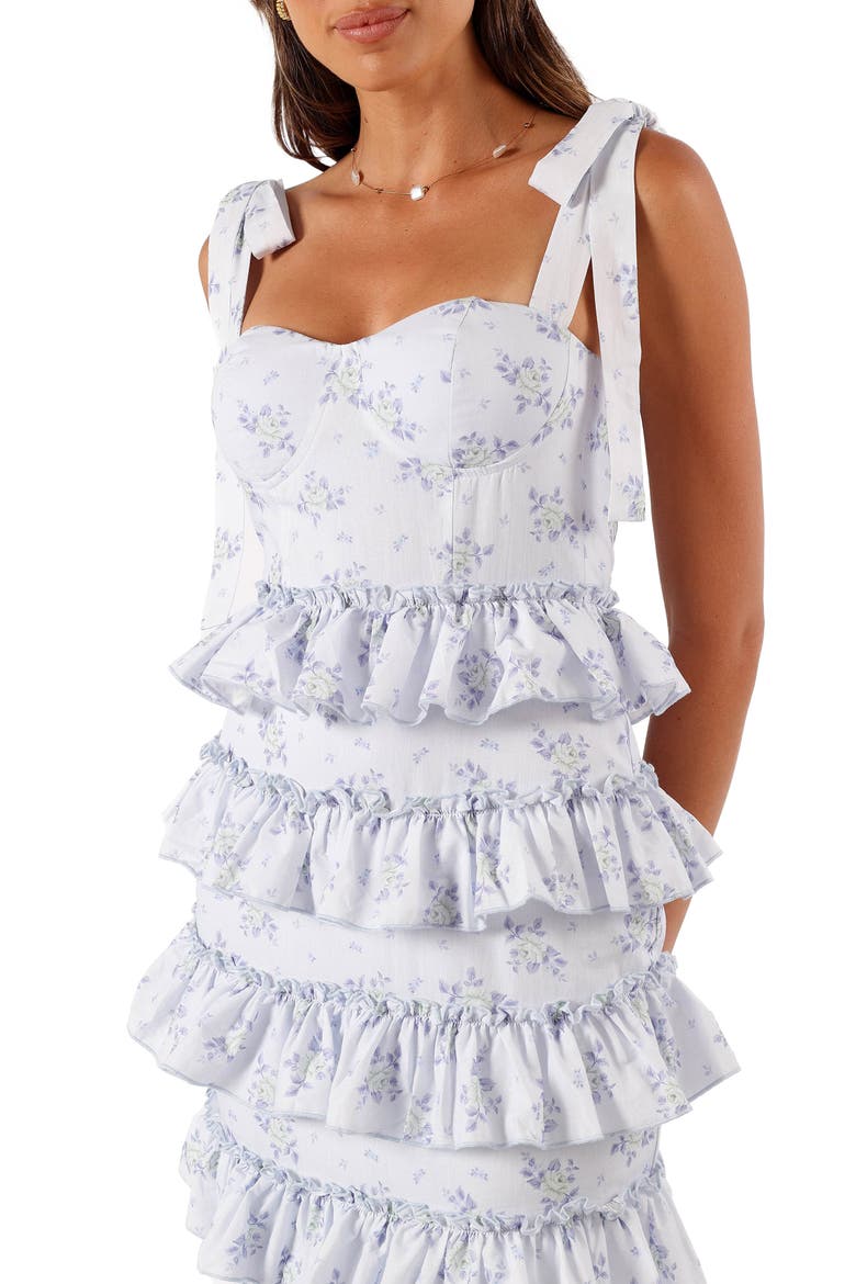 Marina Floral Tiered Ruffle Midi Dress, Alternate, color, BLUE FLORAL