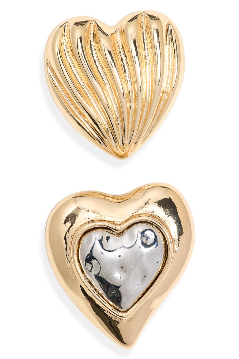 Set of 2 Heart Brooches, Main, color, GOLD