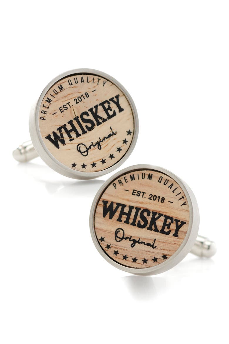 Men's Whiskey Barrel Wood Cuff Links, Main, color, BROWN