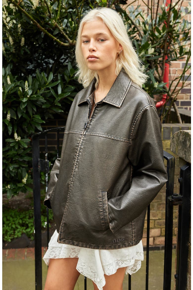 Faux Leather Aviator Jacket, Alternate, color, CHOC