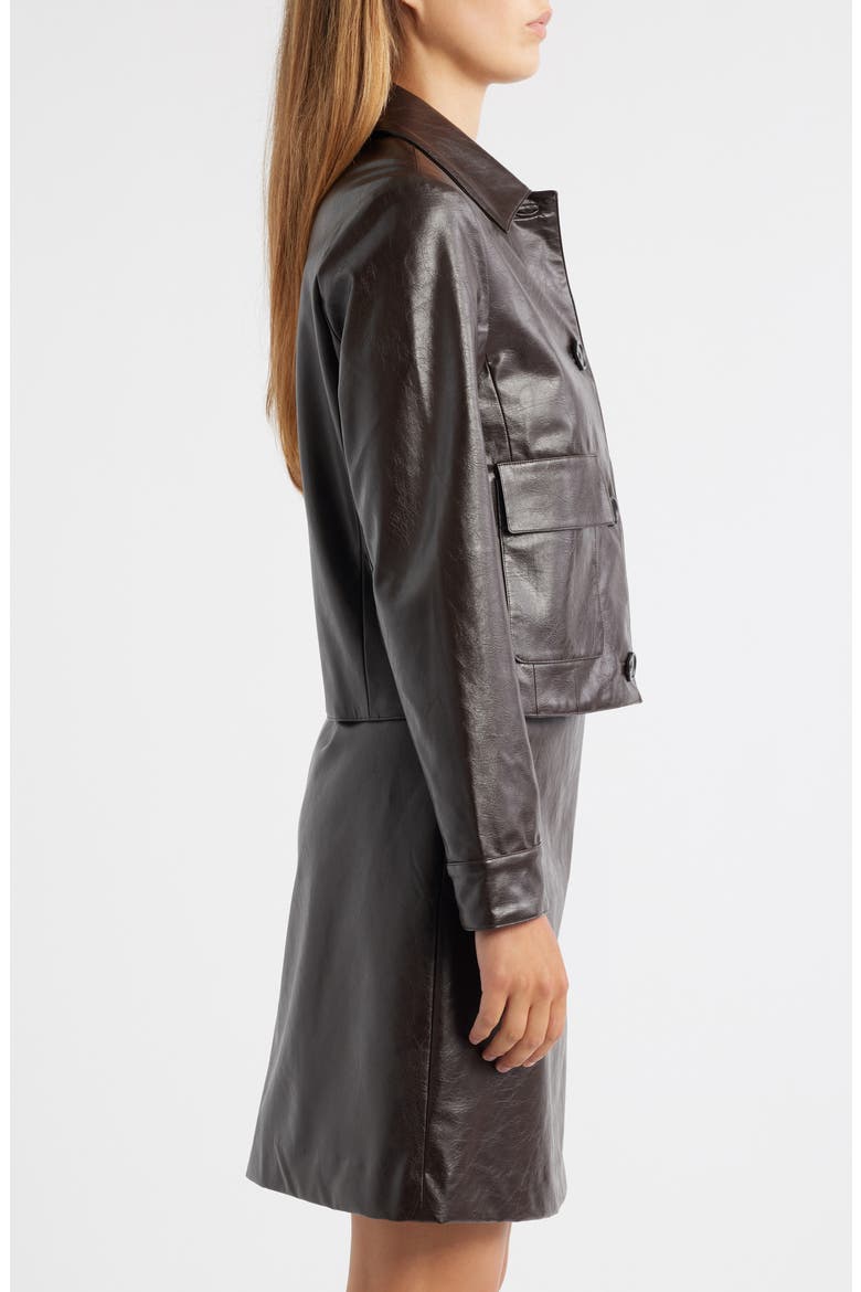 Faux Leather Crop Shirt Jacket, Alternate, color, DEEP MAHOGANY