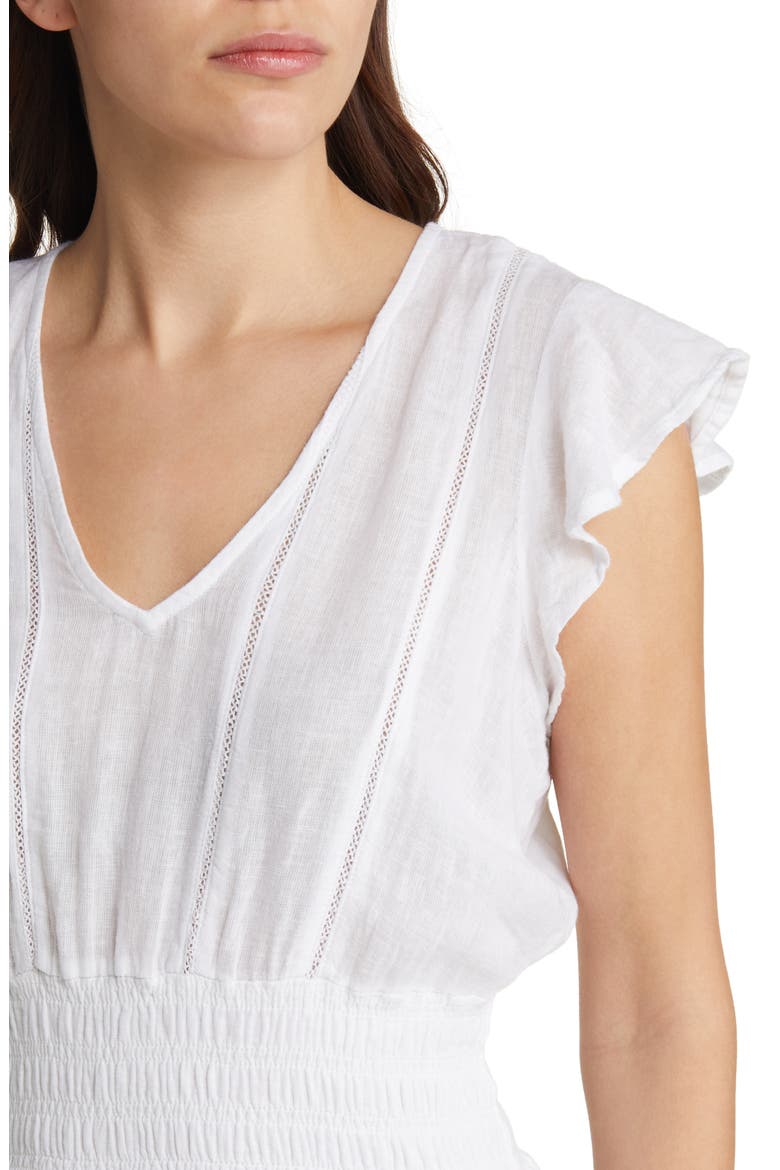 Tara Flutter Sleeve Linen Blend Dress, Alternate, color, WHITE LACE DETAIL