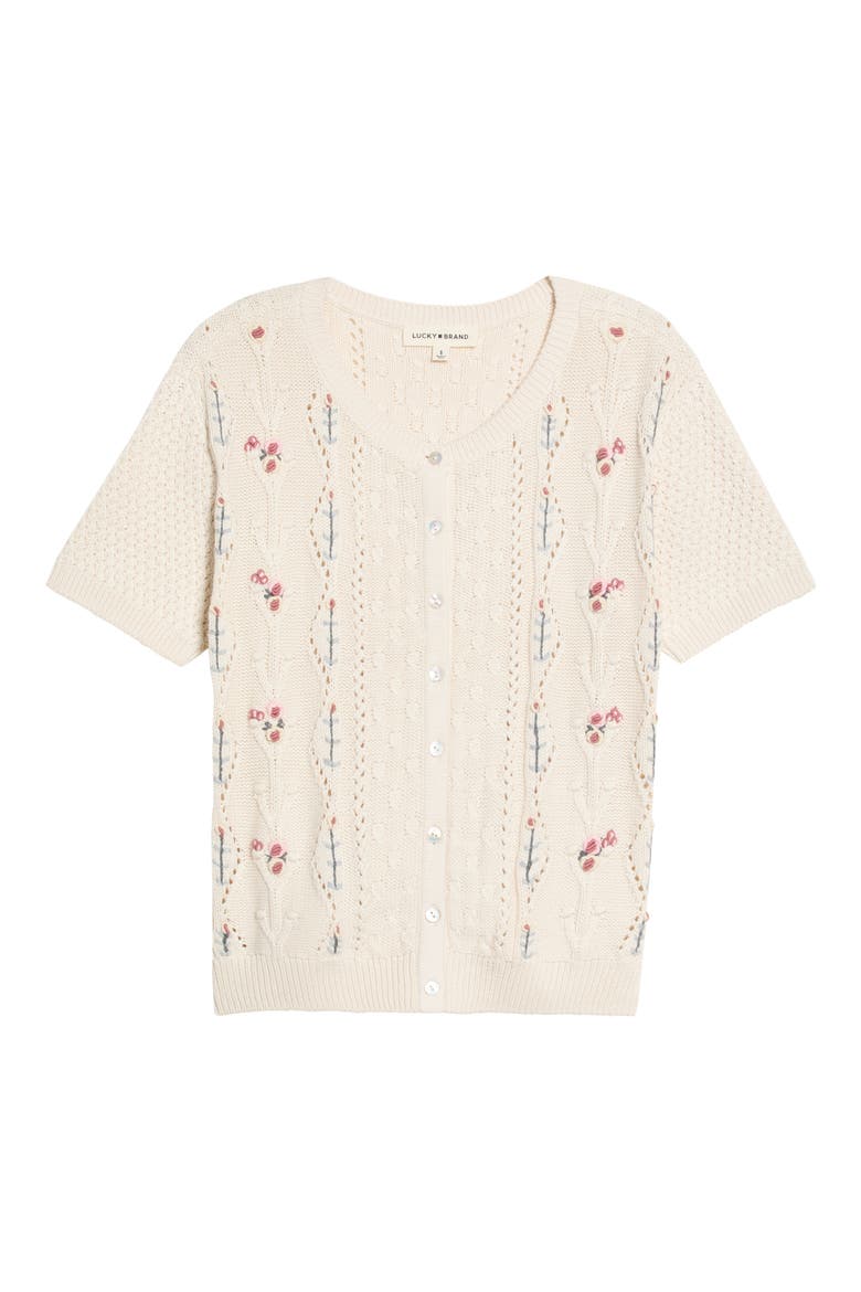 Rosette Short Sleeve Cardigan, Main, color, TURTLEDOVE