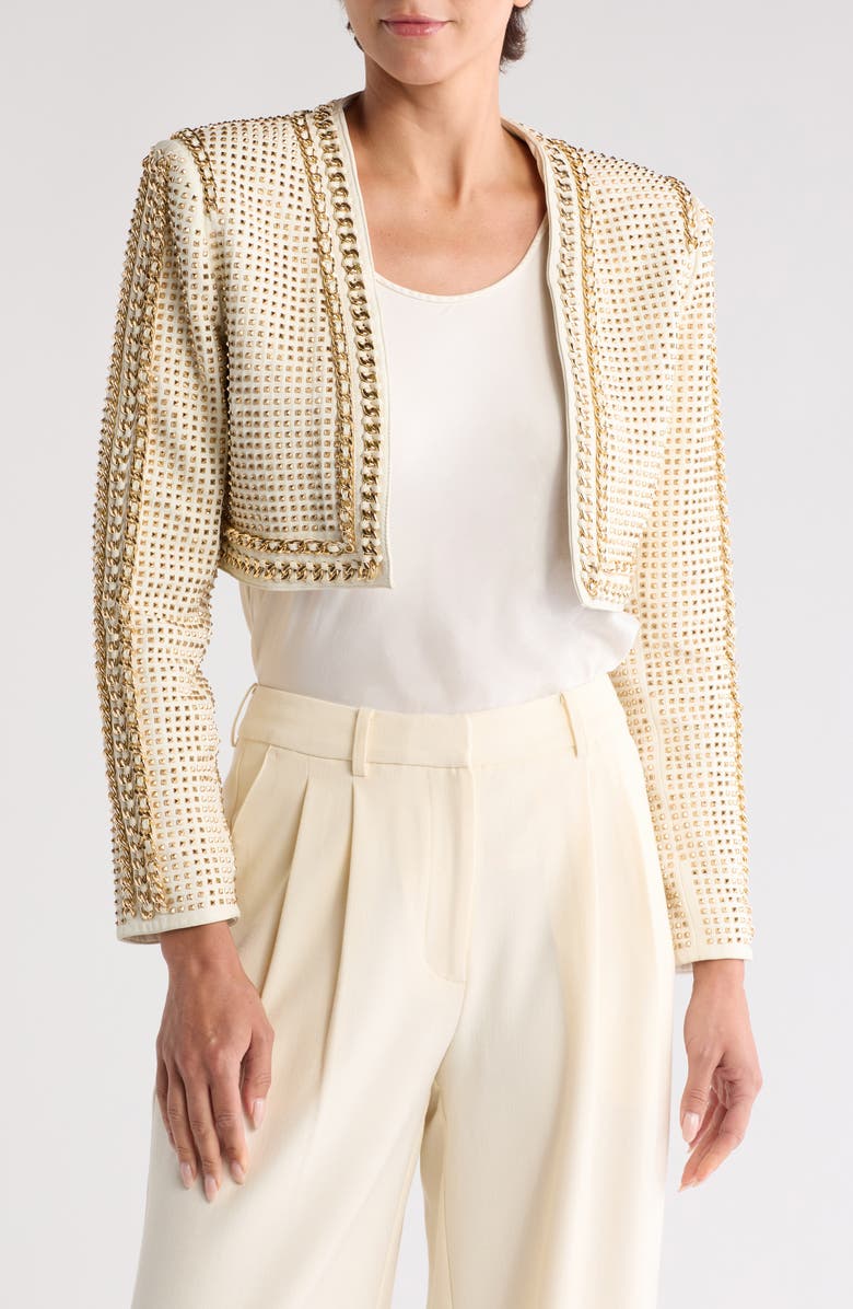 Alice + Olivia Maira Studded Crop Jacket, Main, color, 