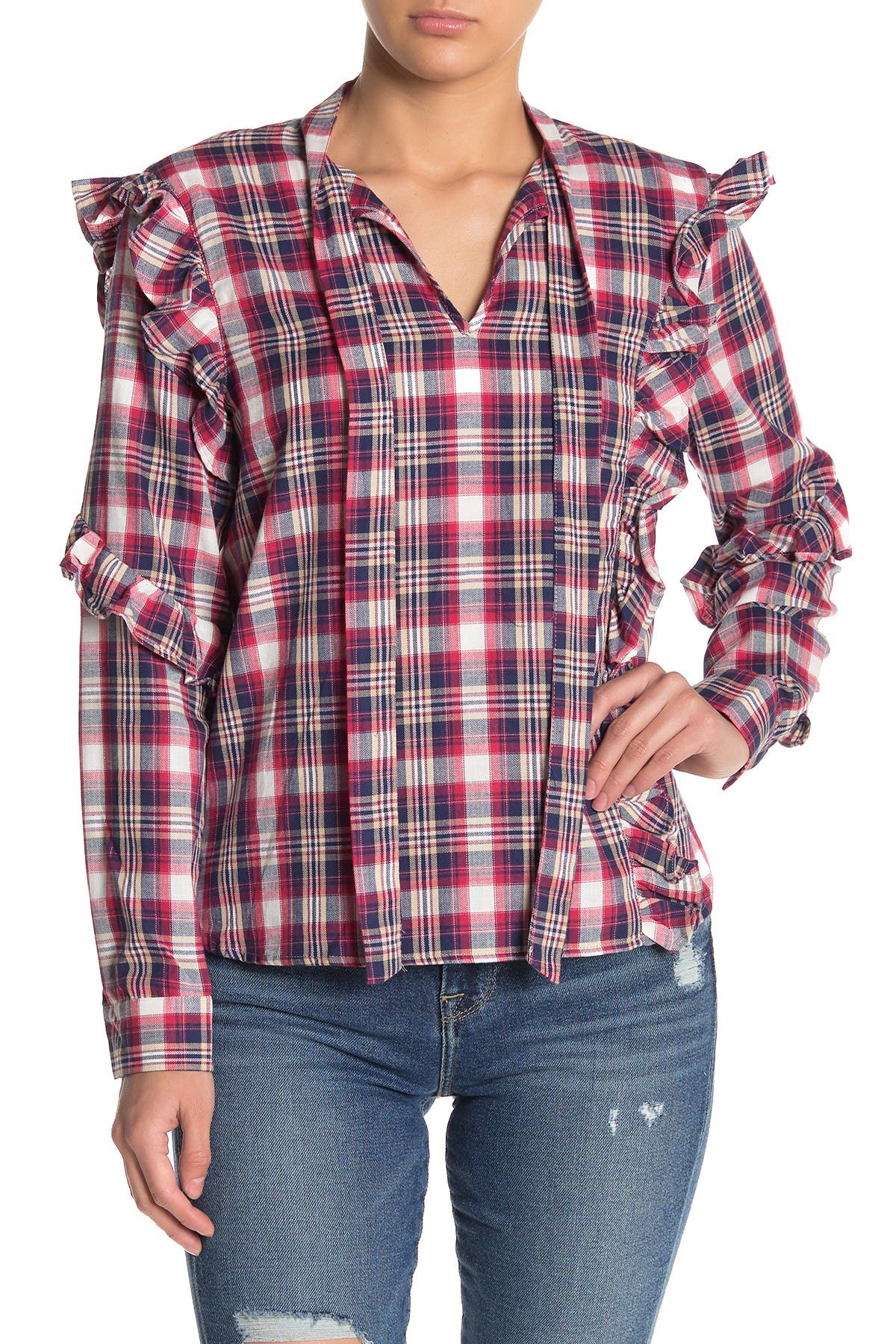 BLANKNYC Plaid Ruffle Shirt (Women) | Nordstromrack