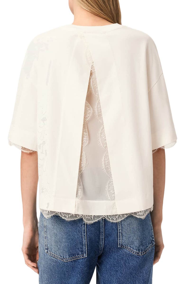 AllSaints Nia Lace Trim T-Shirt, Alternate, color, Arctic White