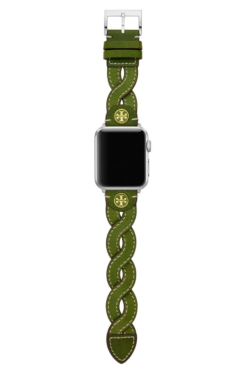 Tory Burch Braided Leather Apple Watch<sup>®</sup> Watchstrap, Alternate, color,