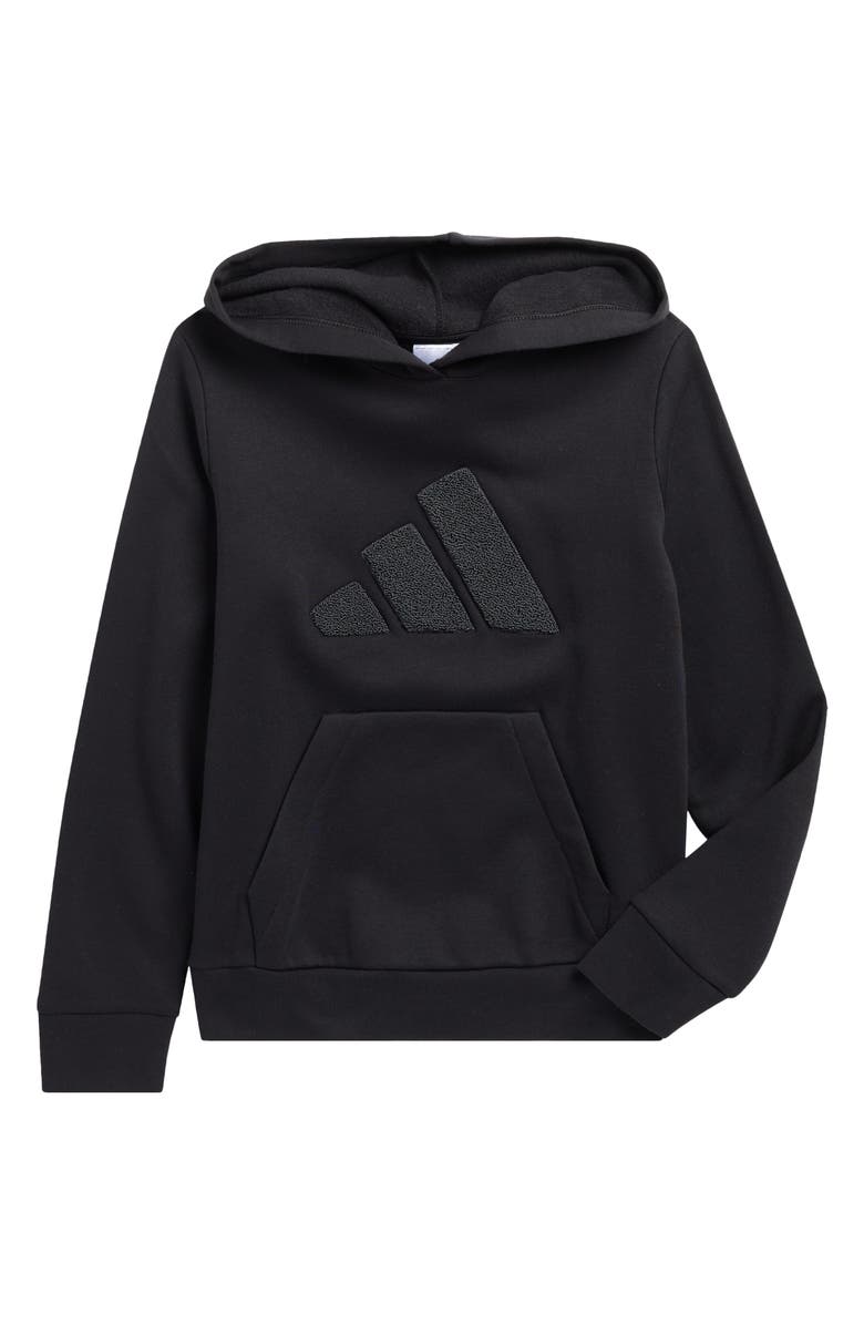adidas Kids' Chenille Logo Appliqué Hoodie, Main, color, Black