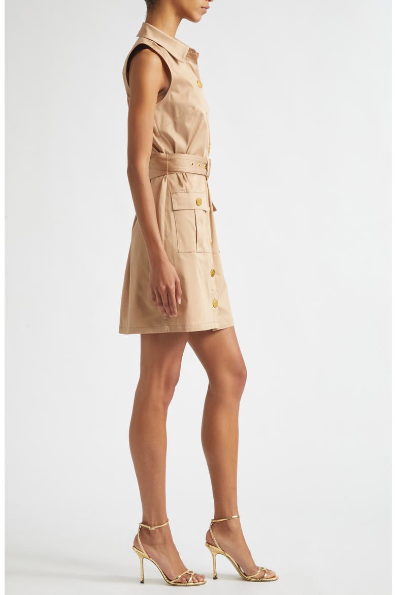Noira Military Sleeveless Stretch Cotton Shirtdress, Alternate, color, CAPPUCCINO