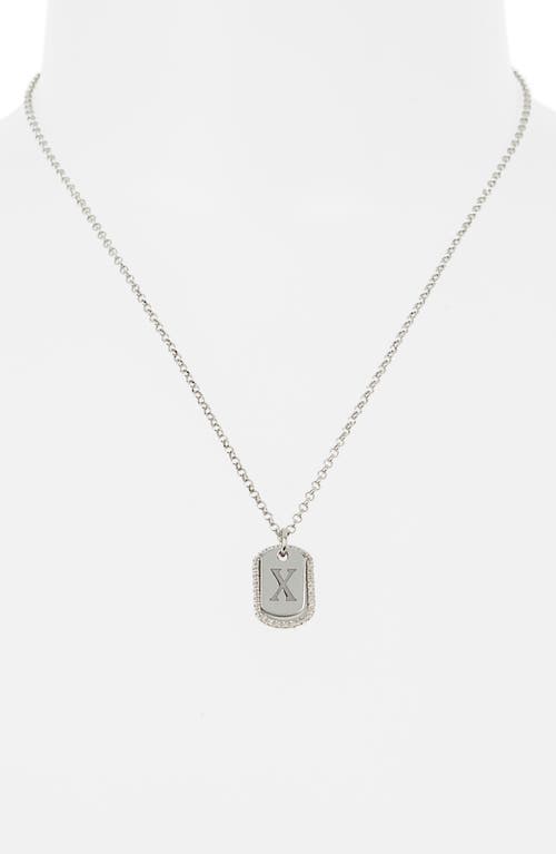 Meshmerise Diamond Initial Dog Tag Pendant Necklace In White-x