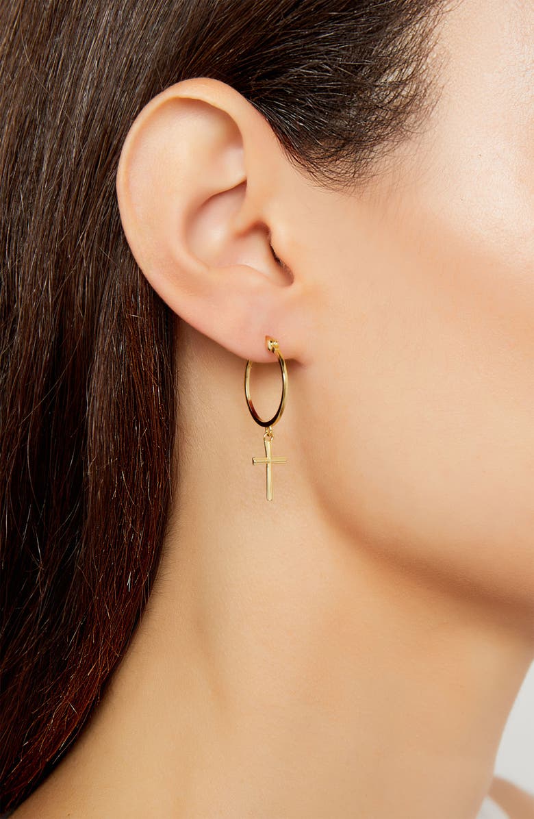 Argento Vivo Sterling Silver Argento Vivo Cross Drop Hoop Earrings, Alternate, color,