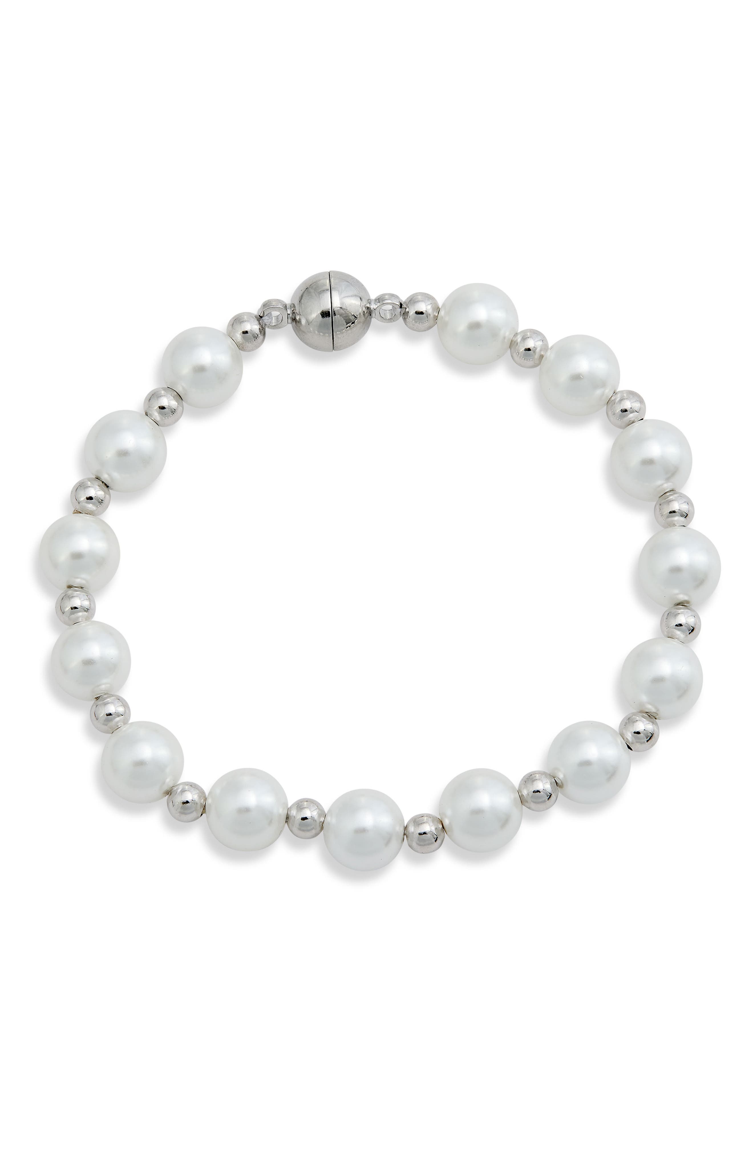 SAVVY CIE JEWELS Faux Pearl Beaded Station Magnetic Bracelet