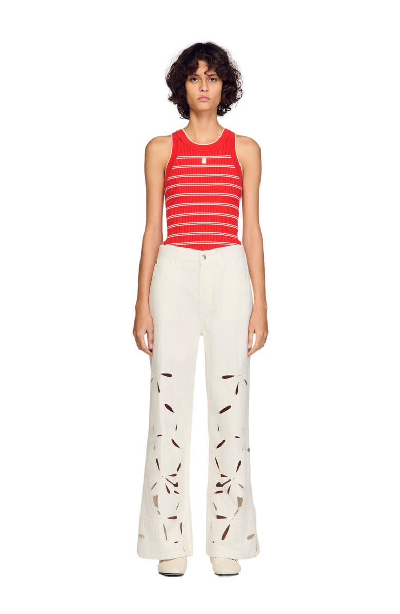 SANDRO Wide-leg embroidered jeans, Alternate, color, White