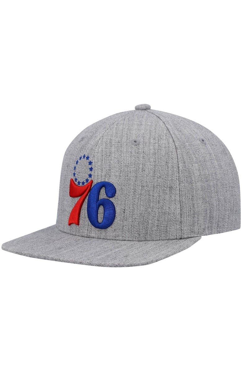 Mitchell & Ness Men's Mitchell & Ness Heathered Gray Philadelphia 76ers 2.0 Snapback Hat, Main, color, 