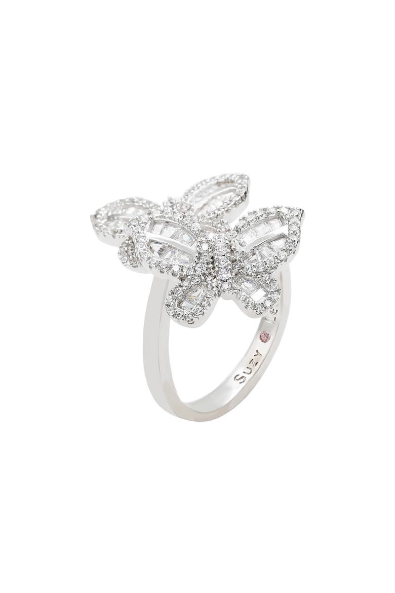 Sterling Silver CZ Double Butterfly Ring, Main, color, WHITE