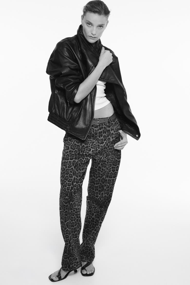 Barrel Regular-waist Jeans, Alternate, color, Beige/leopard print