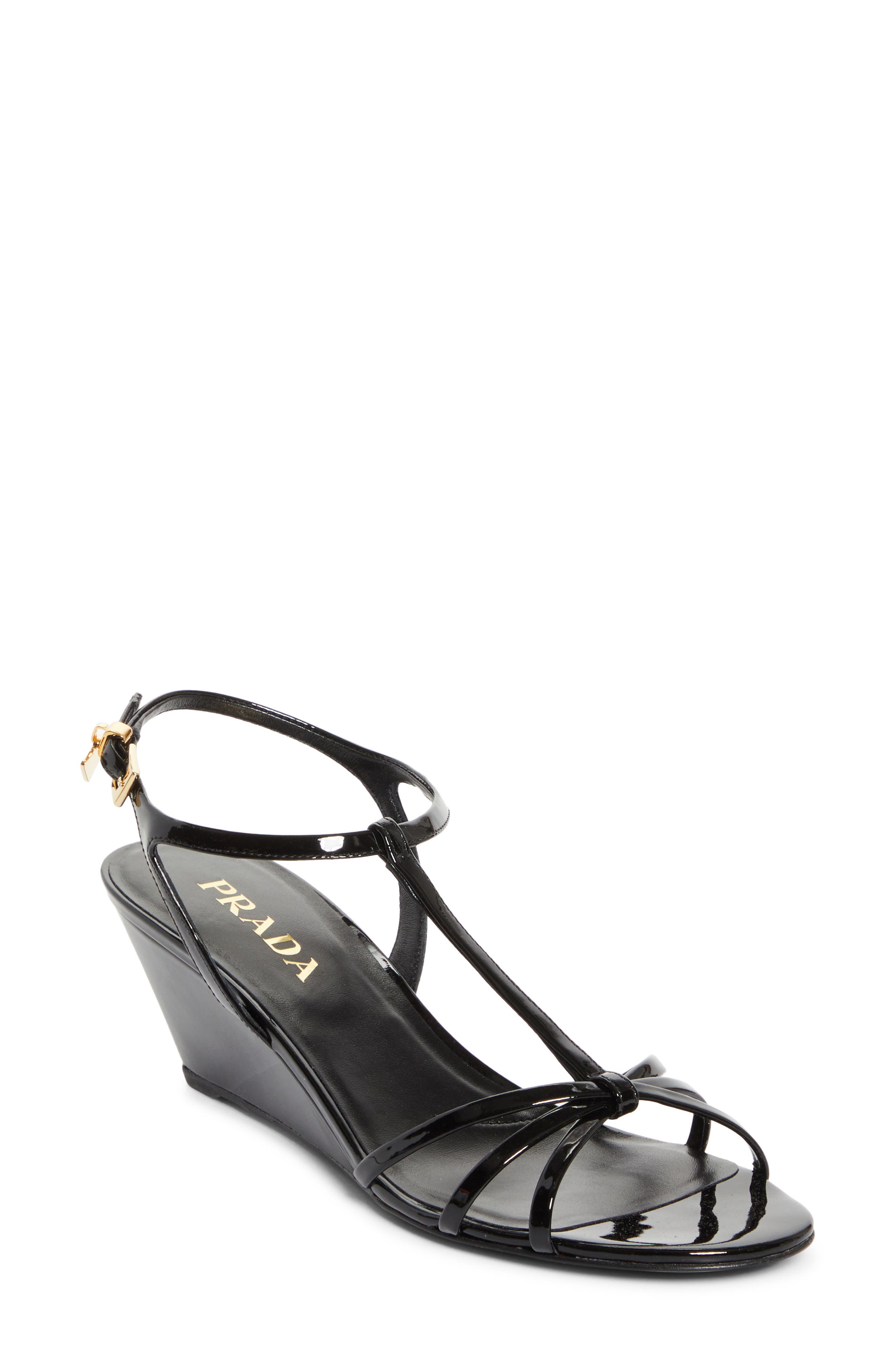 Prada Cage Wedge Sandal, Main, color, Black