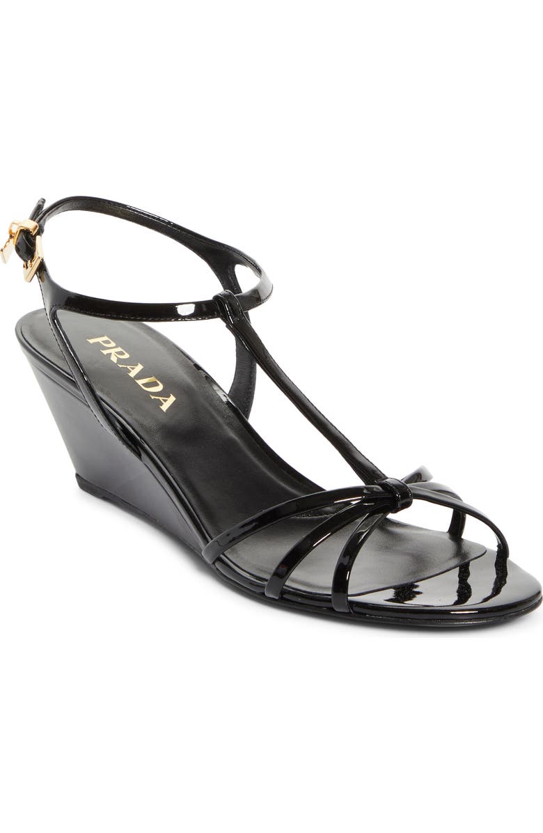 Prada Cage Wedge Sandal, Main, color, Black