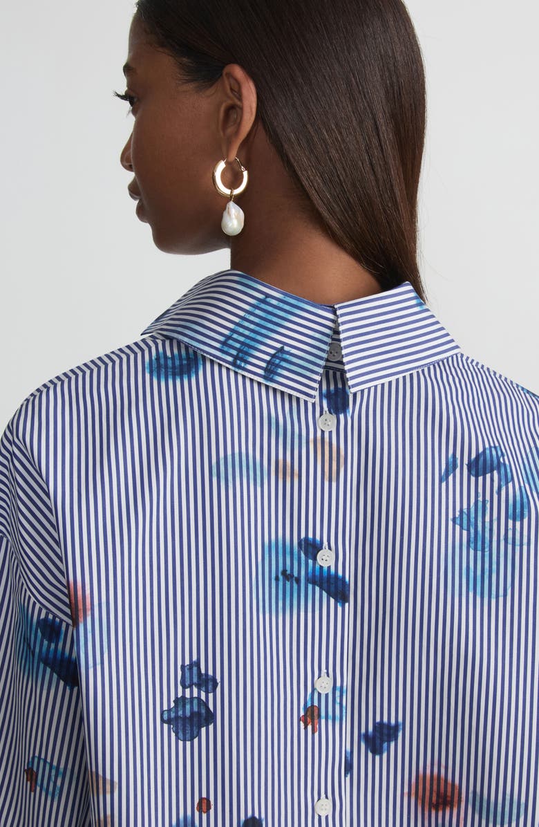 Lafayette 148 New York Paint Splatter Stripe Oversize Portrait Shirt, Alternate, color, Sky Multi