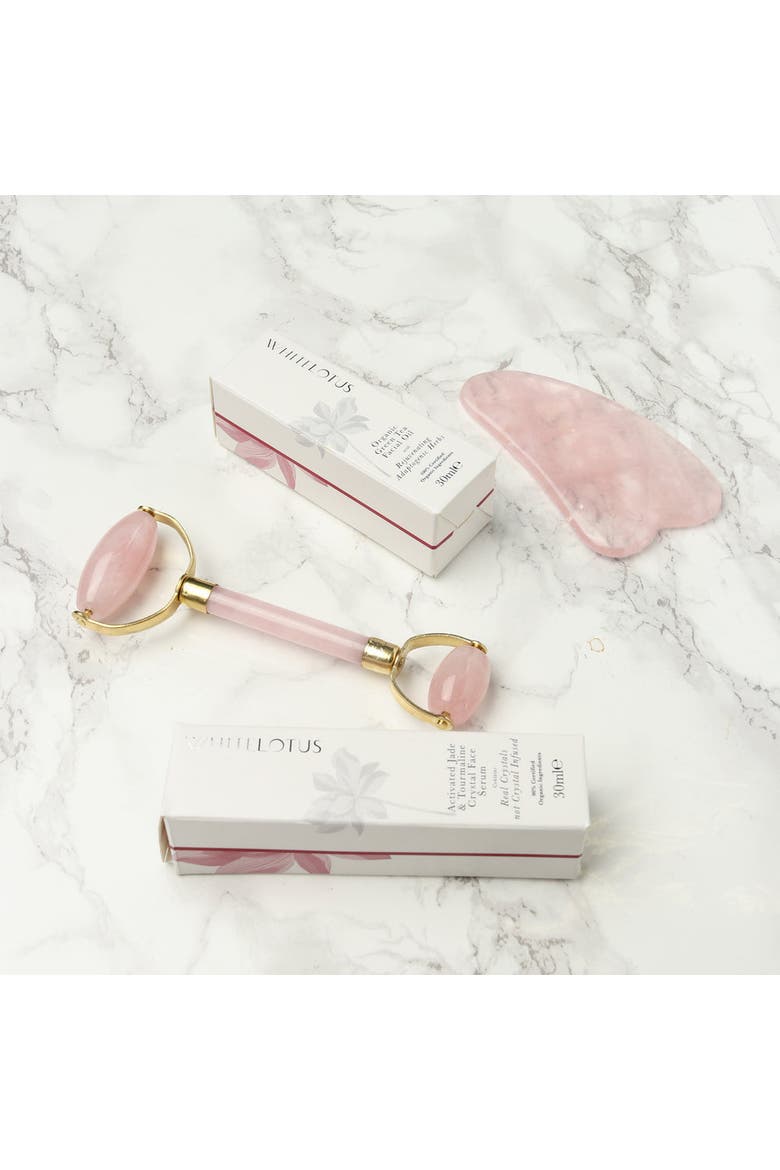 Premium Rose Quartz Crystal Facial Set, Alternate, color, Pink