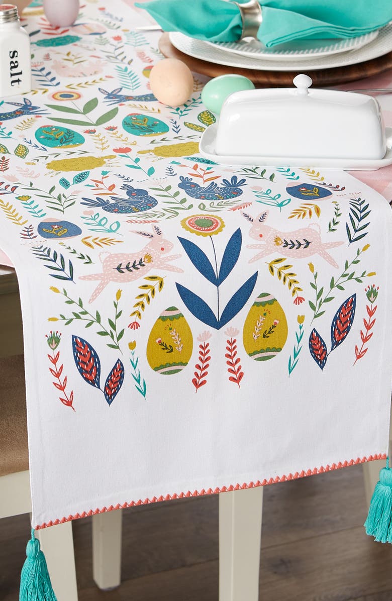 Design Imports Easter Folk Embellished Table Runner, Alternate, color, Multi