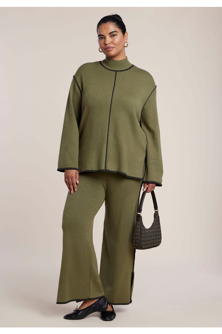 Tipping Detail Mock Neck Sweater, Alternate, color, OLIVE GREEN