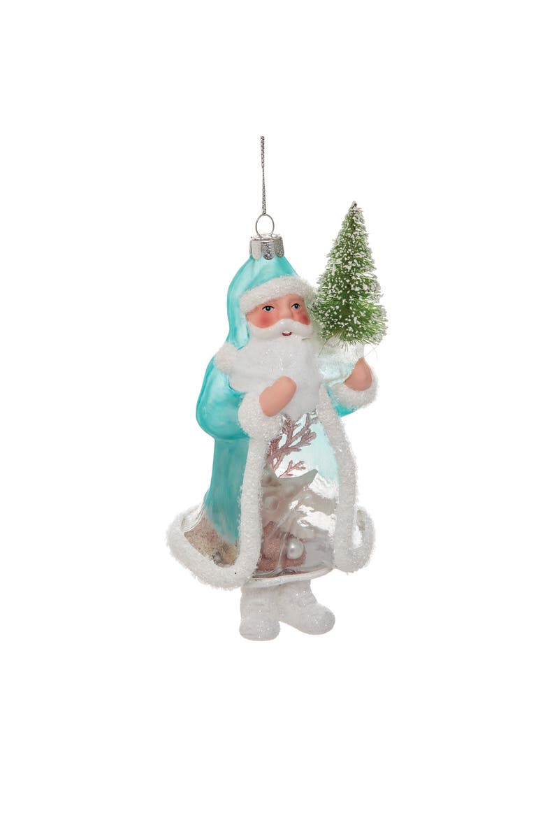 Coastal Santa Sea Life Coastal Tropical Beach Glass Holiday Christmas Xmas Ornament, Main, color, Blue