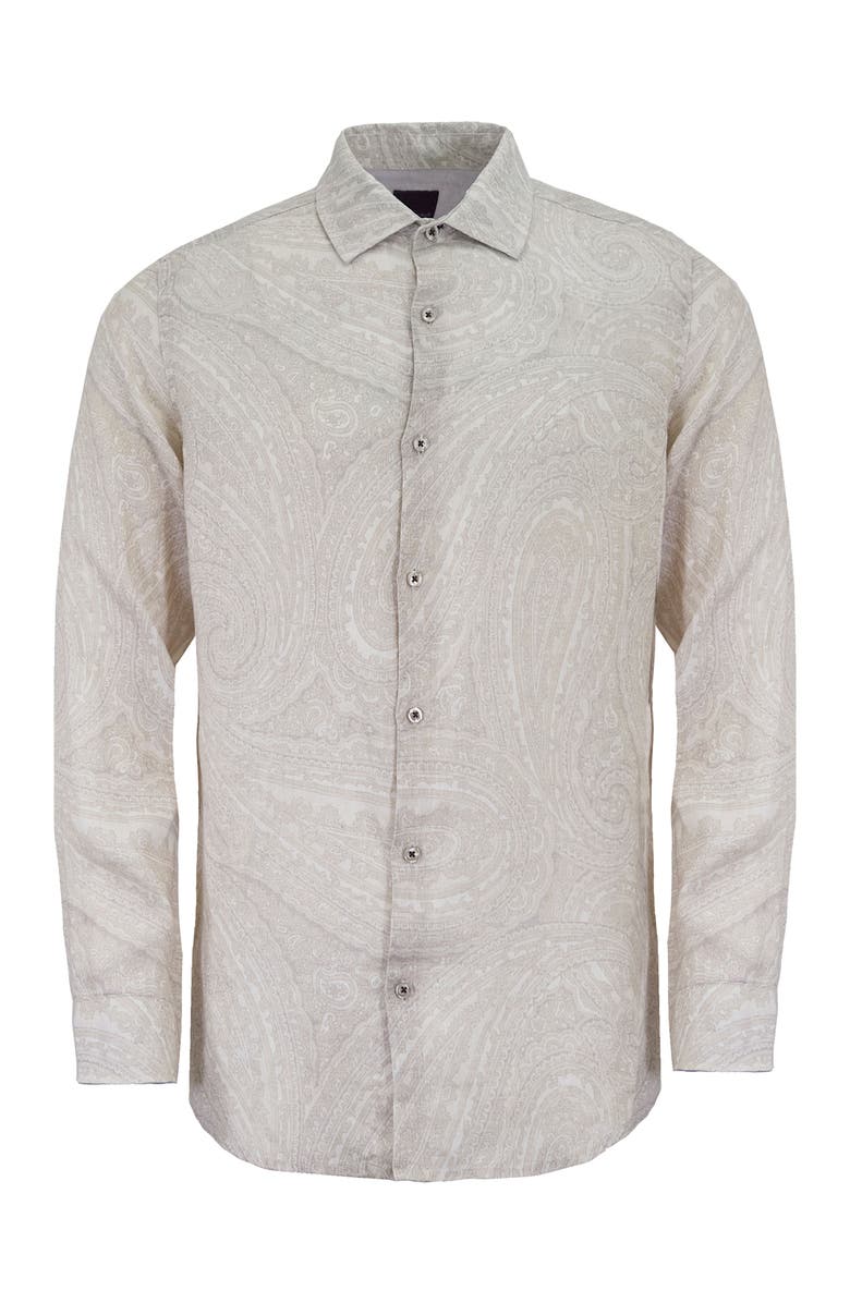 Lords of Harlech Uomo Wild Paisley Oxford Long Sleeve Fine Linen Shirt, Alternate, color, Ivory