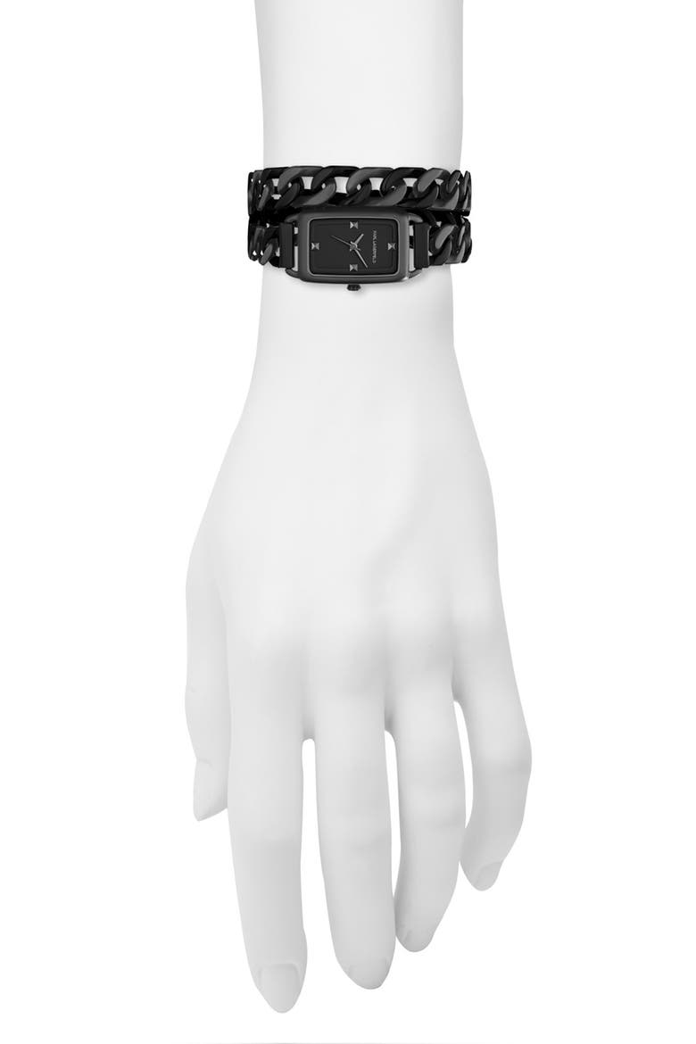 KARL LAGERFELD 'Kourbe' Double Wrap Bracelet Watch, 20mm x 30mm, Alternate, color, BLACK