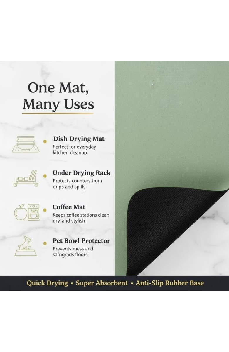 STRABELLA Dish Drying Mat, 16x18 Inches, Sage, Super Water Absorbent, Quick Dry, Alternate, color, Multicolored