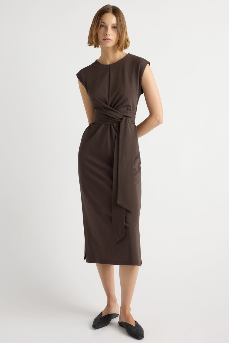 Fei Tie-Front Organic Cotton Dress, Alternate, color, Dark Truffle