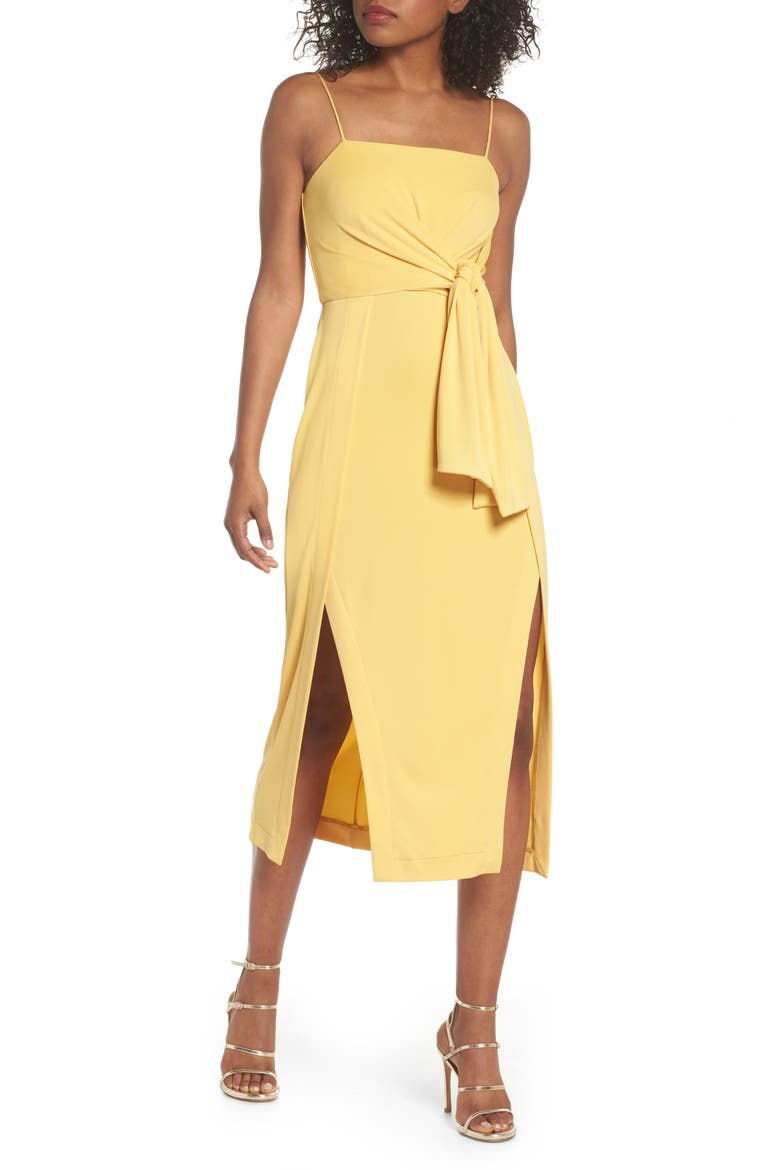 Recollect Slinky Side Tie Midi Dress, Main, color, HONEY