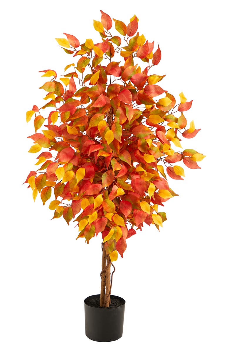 NEARLY NATURAL 4FT Autumn Ficus Artificial Tree, Main, color, Orange