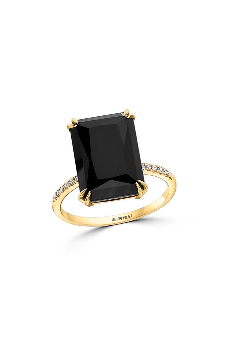 14K Yellow Gold Diamond Trim Onyx Ring - 0.05 ctw, Main, color, BLACK