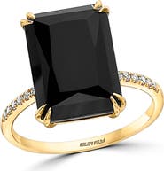 EFFY 14K Yellow Gold Diamond Trim Onyx Ring - 0.05 ctw