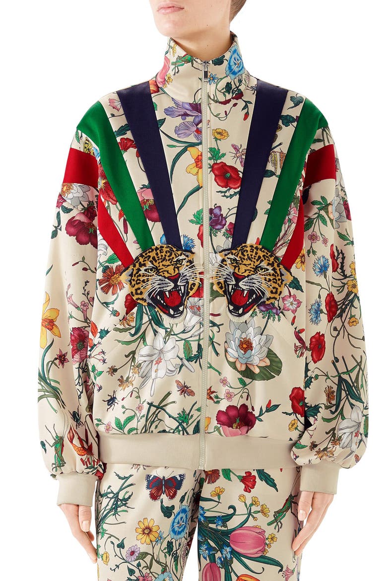 Chateau Marmont Floral Print Track Jacket, Main, color, IVORY/ MULTICOLOR